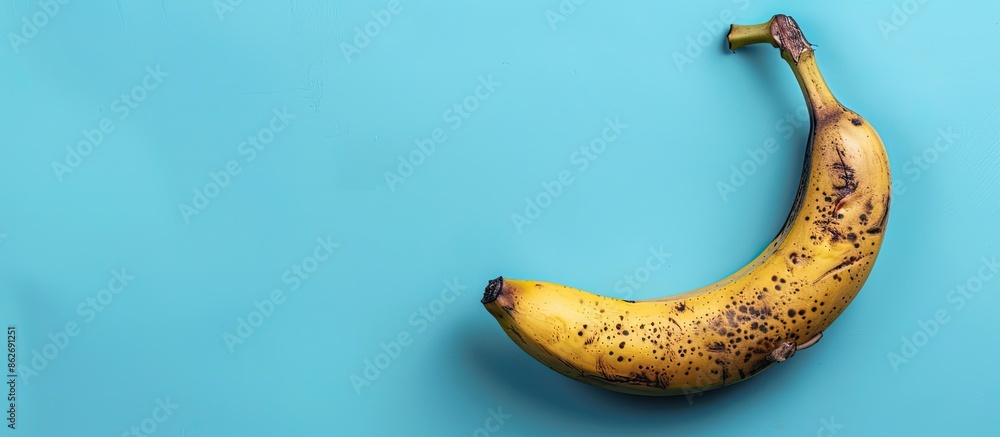 Poster a platan or banana on a light blue background, typical in caribbean and latin american cuisine, with