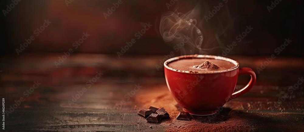 Poster A hot chocolate copy space image featuring a steaming cup of cocoa.