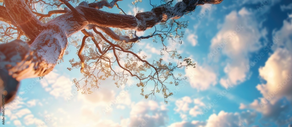 Aufkleber tree branch reaching towards a serene blue sky, providing a stunning copy space image.