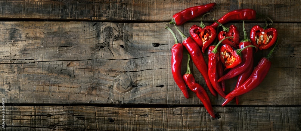 Aufkleber heart-shaped red chili peppers symbolizing passionate love for valentine's day displayed on a rustic
