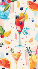 Fashion summer cocktail geometric pattern background, advertising template. Generative AI