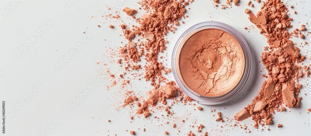 Poster A professional face powder is showcased on a clean white background with close-up, top-down view for use in a copy space image.