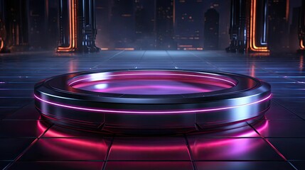 Podium product stand or display with cinematic background and cinematic light, front view,