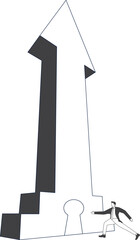 Businessman running towards arrow shape hole
