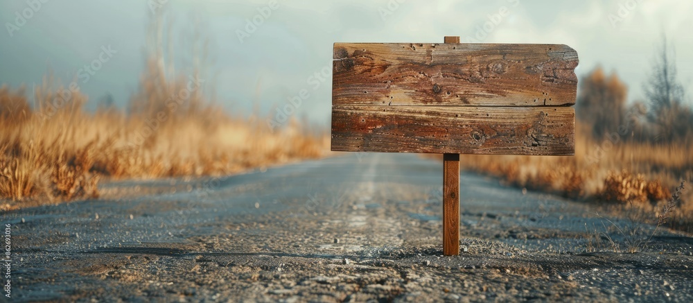 Poster Empty wooden sign on the road, ideal for adding text with copy space image.