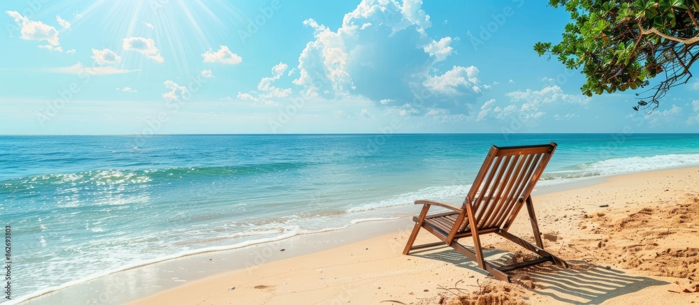 Poster empty beach setting perfect for a travel and summer-themed copy space image.
