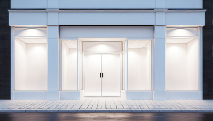 Frontal top view of the front of a modern and bright store in a shopping street of a city