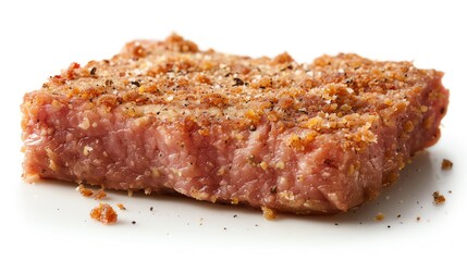 Cube steak, tenderized and breaded, symmetrically isolated on white, available  for quick meal solutions or family dinner ideas