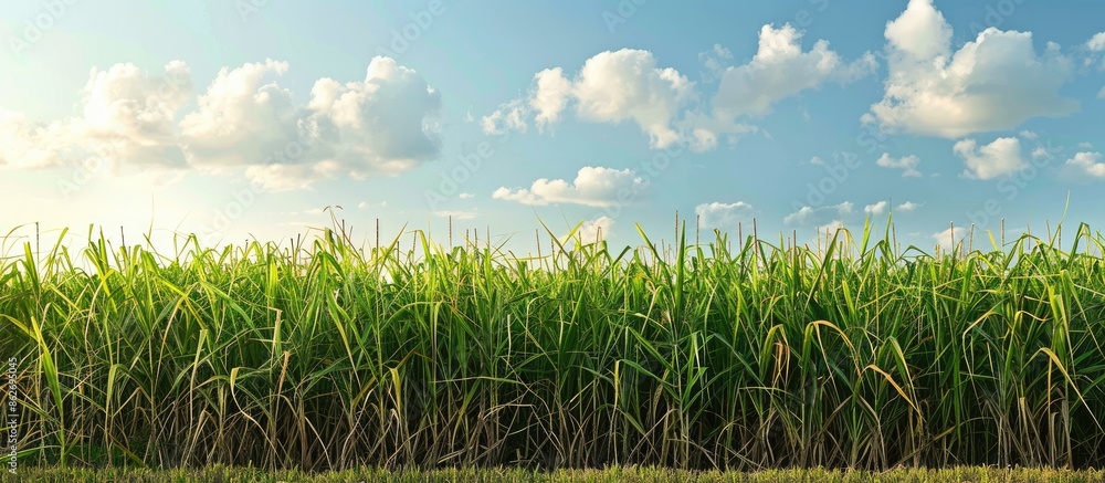 Poster Panoramic landscape view of a cane field with copy space image.