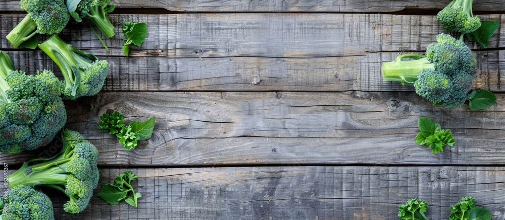 Aufkleber broccoli on a wooden backdrop with copy space image.