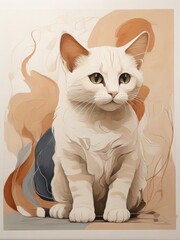 Fototapeta premium Elegant Earth-Tone Portrait of a Cat: A High-Resolution Artwork for Commercial Use, Capturing the Grace and Charm of Feline Beauty, 300 dpi