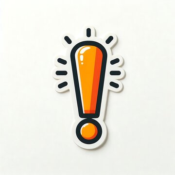 recommend clip art: Orange exclamation mark sticker isolated on white background. Minimalist style for design and print. Concepts of attention and emphasis. Punctuation mark with black outline