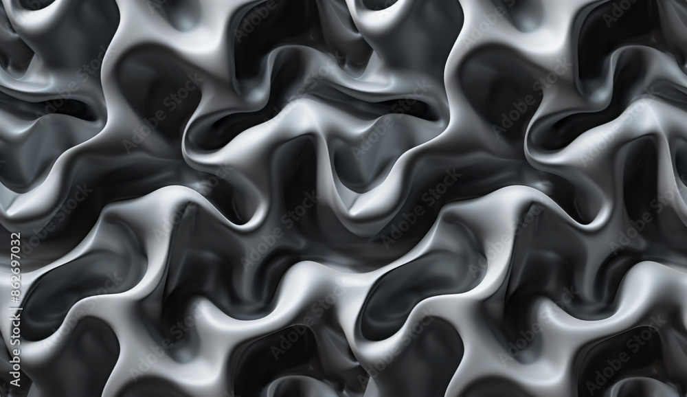Fototapete abstract organic background with interwoven shapes and lines in monochrome grey, 3d rendered illustr