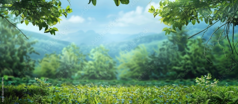 Poster nature's verdant backdrop with ample copy space image.