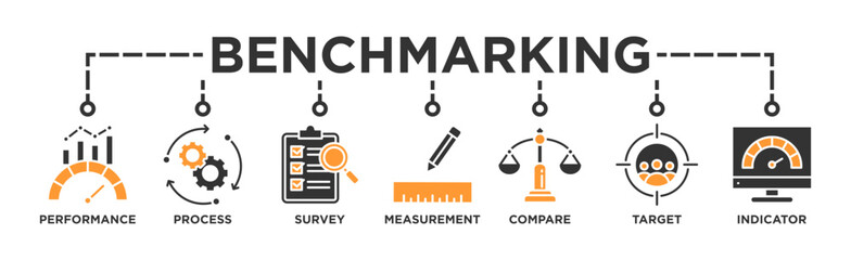 Benchmarking banner web icon vector illustration concept for the idea of business development and improvement with an icon of performance, process, survey, measurement, compare, target, and indicator