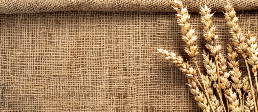 Poster Burlap background with wheat ears, ideal for copy space image.