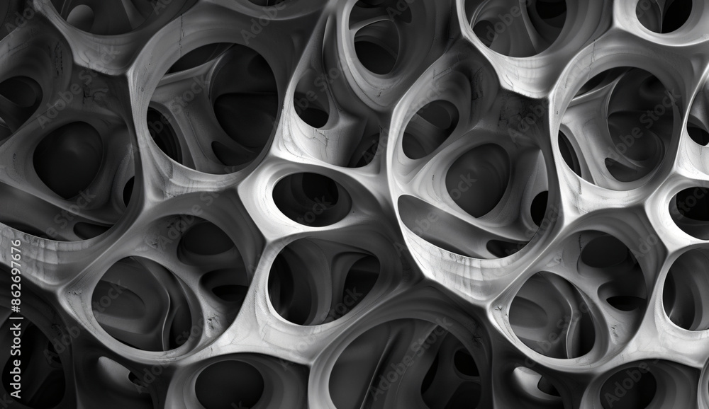 Aufkleber abstract organic background with interwoven shapes and lines in monochrome grey, 3d rendered illustr
