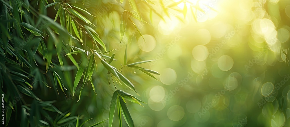 Aufkleber afternoon sunlight shines on a bamboo forest, creating a decorative background with ample copy space