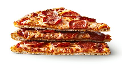 Stacked pepperoni pizza slices, vibrant and detailed, perfectly isolated and presented , suitable for pizza shop marketing or menu displays