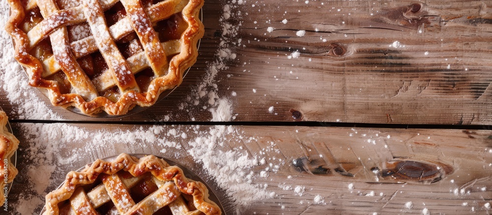 Poster Close-up of homemade pies with flour, providing copy space for use as a background image.
