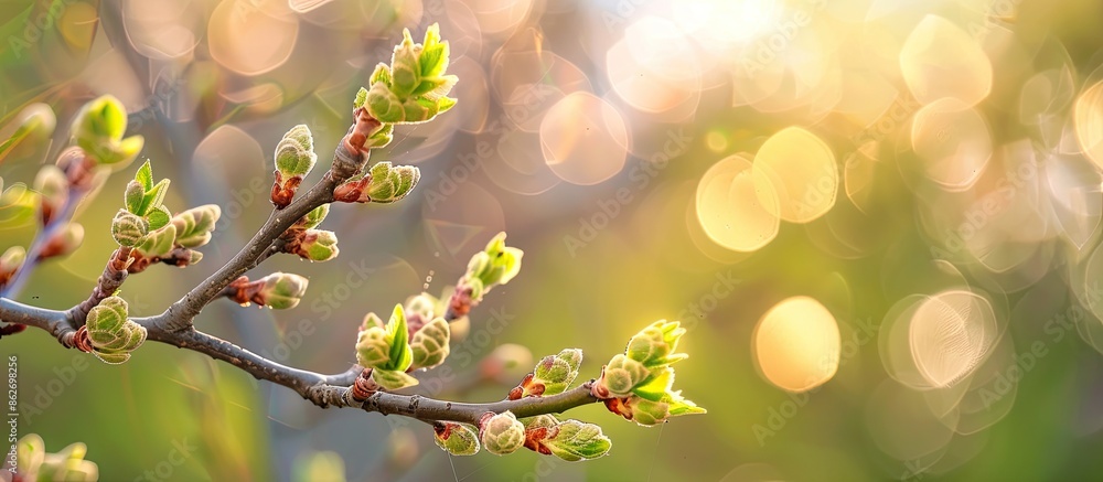 Aufkleber Copy space image showing tree buds blooming in early spring with a blurred background for added focus.