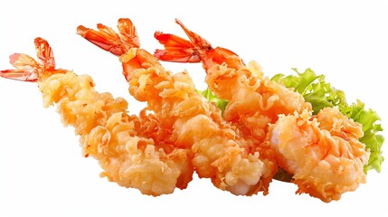 Tempura shrimp and vegetables, crispy and golden, perfectly centered and isolated, offered as a PNG for Japanese restaurant menus or culinary shows
