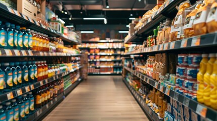 Aisle in Modern Supermarket with Diverse Products