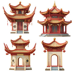A set of icons depicting ancient Chinese arch