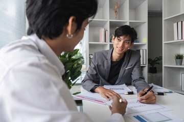 Business Team Meeting for Idea Presentation and Exchange in Modern Office Setting