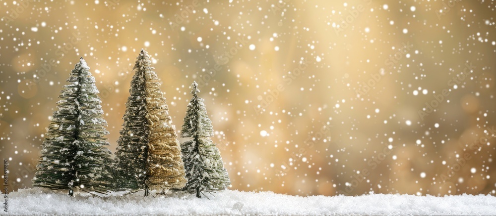 Aufkleber a festive scene is depicted in the photo, showing artificial christmas trees on snowy ground against