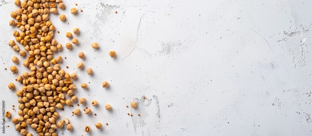 Aufkleber flat lay image of dried chickpeas on a white backdrop with copy space. ideal for vegans seeking high
