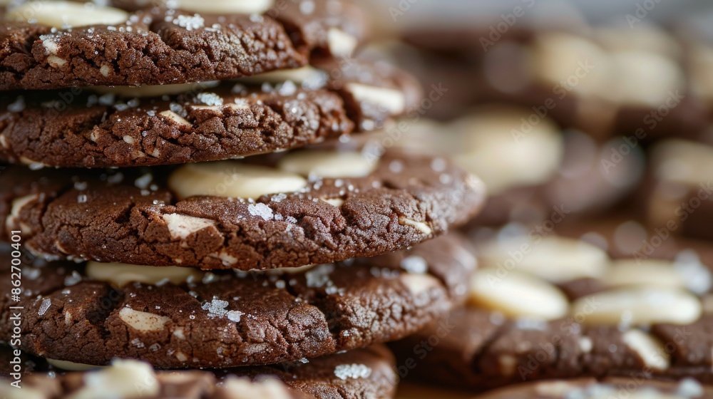 Aufkleber a stack of chocolate cookies with salt on top. the cookies are piled on top of each other, creating 