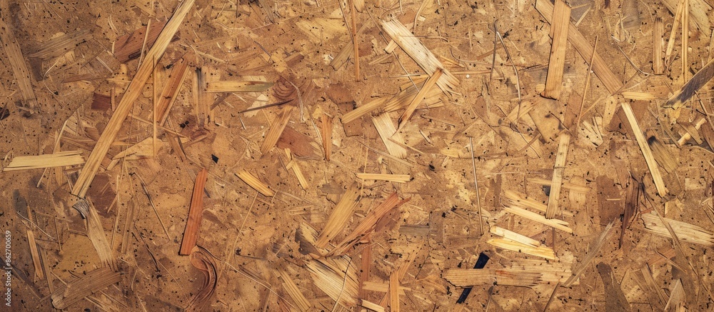 Poster OSB wooden background with a cork board on it, featuring a wood texture surface and copy space image.
