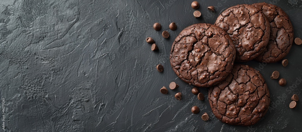 Fototapete Chocolate cookies with a grey background, leaving empty space for text or other elements in the image. Copy space image. Place for adding text and design