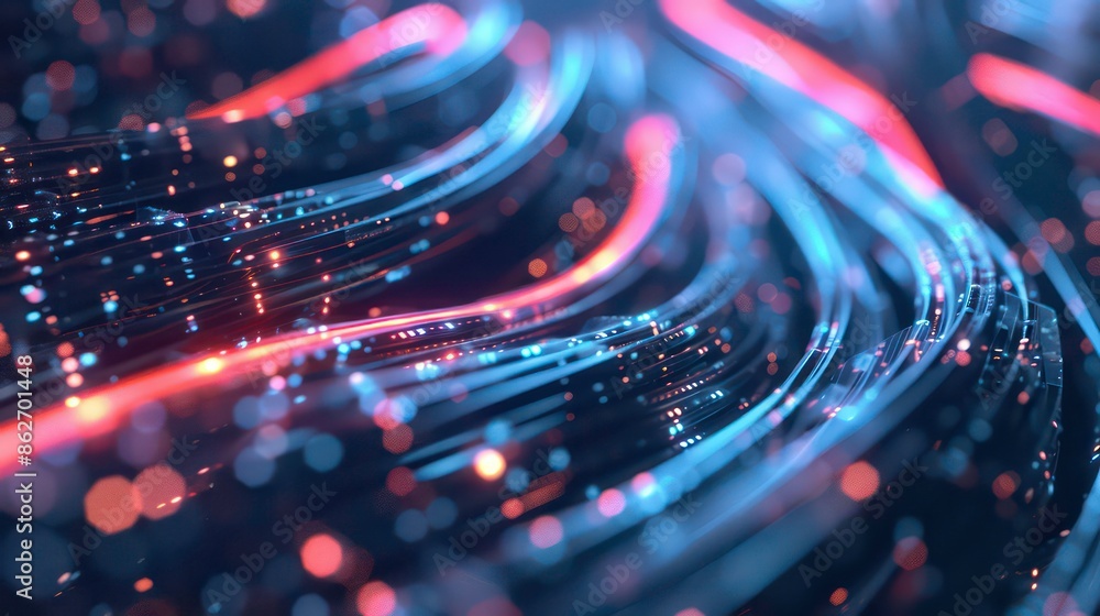 Poster glowing data cables transferring background information. generative ai