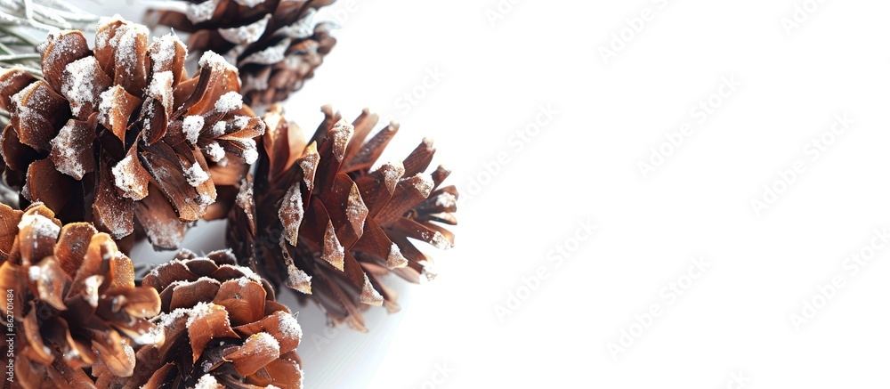 Poster isolated on a white background, a christmas-themed image featuring pine cones, perfect for adding te