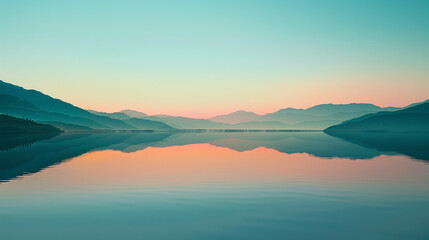 Obraz premium Unique perspectives showcasing the calmness of the lake at dawn, where the stillness of the water reflects the quietude of the morning.