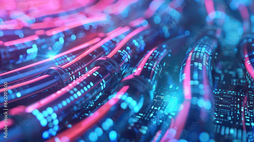 Poster glowing data cables transferring background information. generative ai