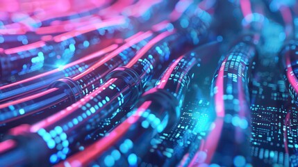 Glowing data cables transferring background information. Generative AI