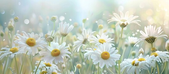 A beautiful arrangement of daisies in a field with a light backdrop, perfect for a copy space image.