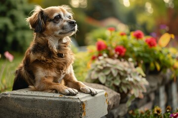 World Pet Memorial Day - dog at pet cemetery grieving losing his friend