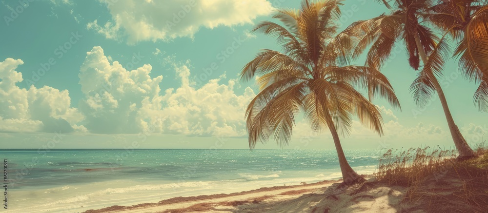 Poster vintage beach background with retro vibes and copy space image available.