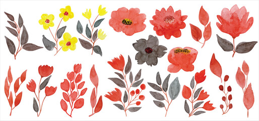 Watercolor floral set. watercolor arrangements with roses. collection garden flowers, leaves, branches. great for cards, invitations, wedding floral design. hand drawing flowers illustration