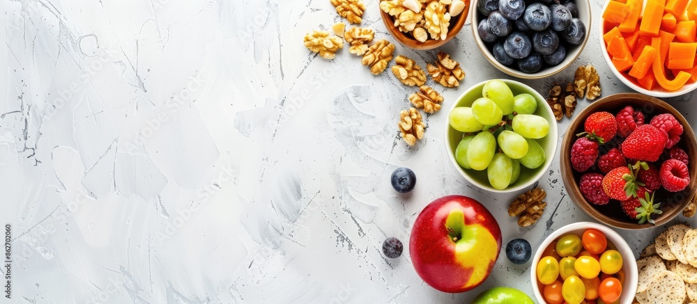 Poster top view of a healthy snack with copy space image.
