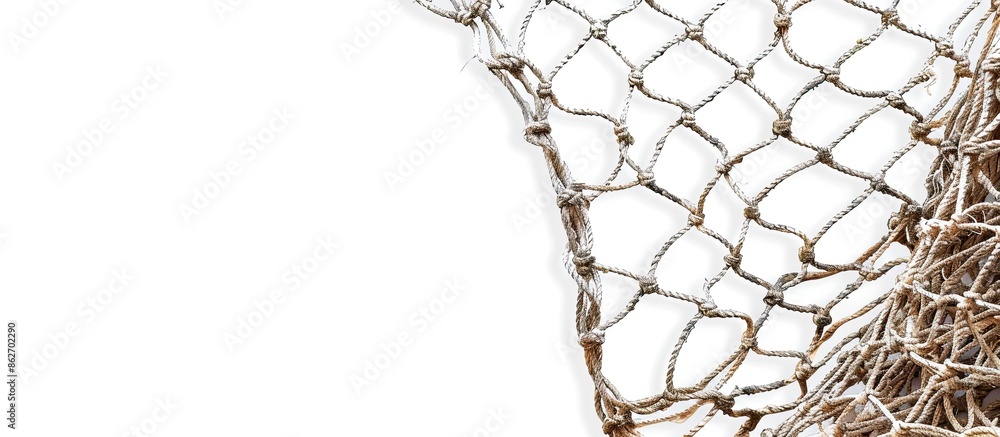 Poster isolated on a white background, a fishing net frame stands with copy space image.
