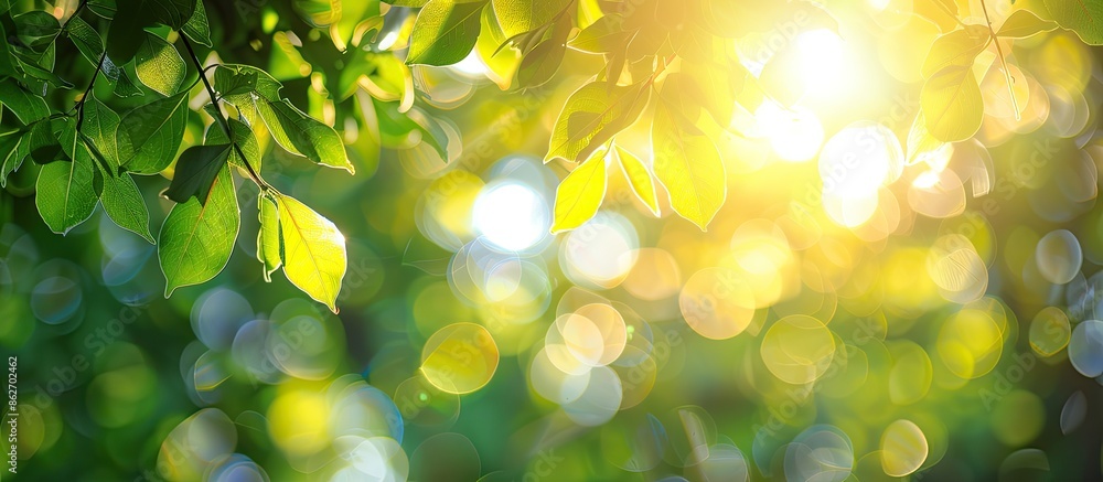 Poster abstract blurred foliage and bright summer sunlight create a bokeh background suitable for a copy sp