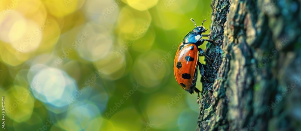 Aufkleber bug on a green tree in a copy space image.