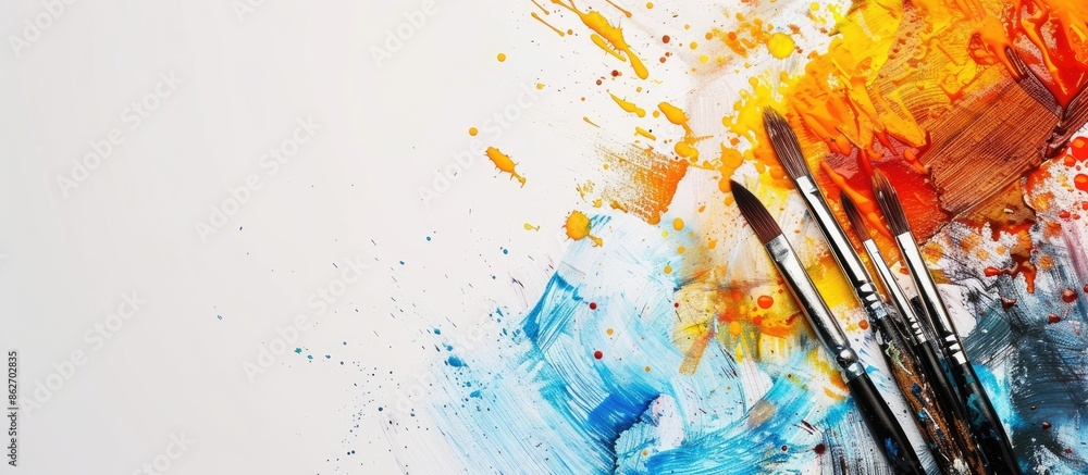 Poster Vibrant background with artistic tools and sketches, ideal for showcasing a creative occupation concept with copy space image.