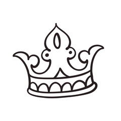 Crown hand drawn doodle line icon. Simple sketch of crown of medieval monarch, tiara of king or queen, princess and prince. Luxury royalty and kingdom symbol in doodle style vector illustration