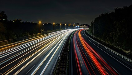 Nighttime Symphony, Long Exposure of Car Lights on a Countryside Highway